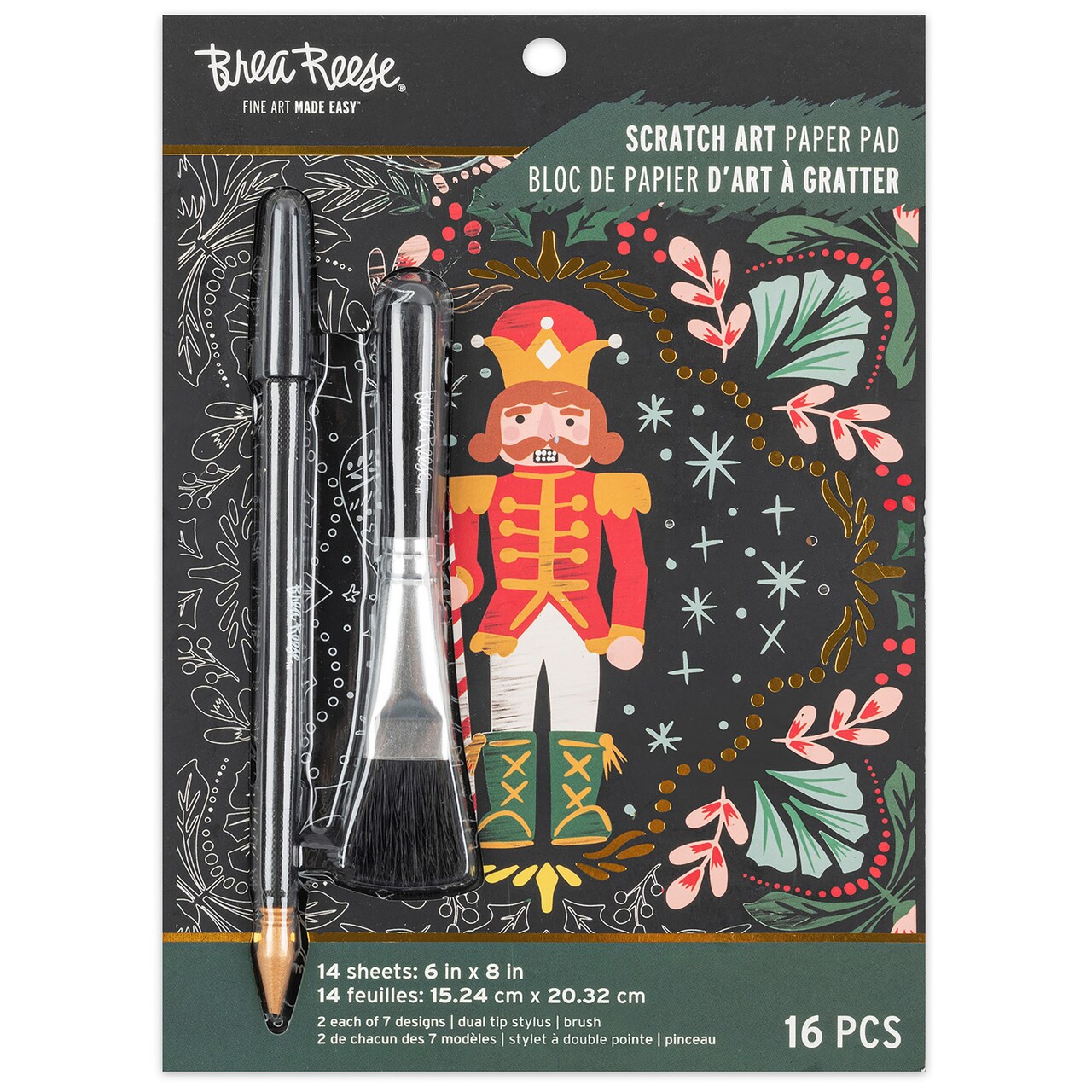 Brea Reese: Scratch Art Paper Pad - Holiday Motifs - 14 6x8" Pages, Reveal Seasonal & Festive Holiday Designs, Metallic Pops, Adult Craft Activity